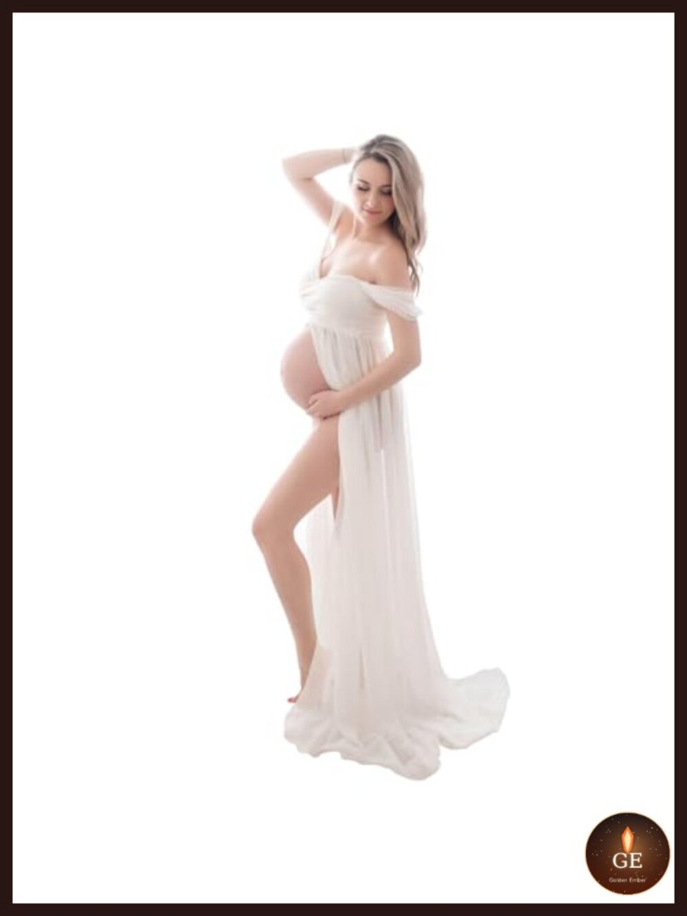 Off Shoulder Maternity Dress for Photoshoot Chiffon Tulle Maxi Gown